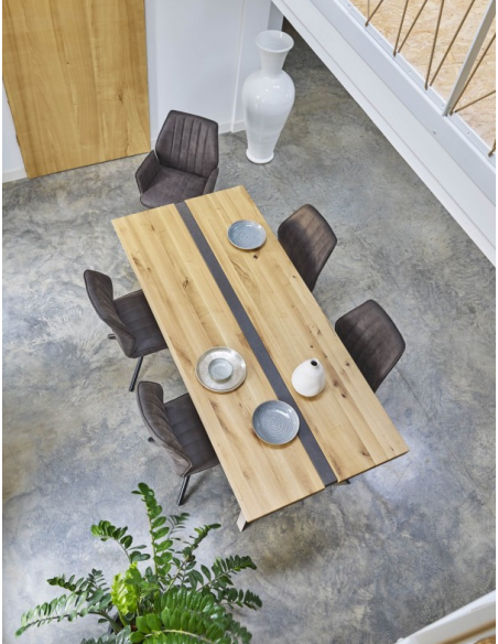 TONCA - Table repas rectangulaire insert béton 220 cm x 100  cm 