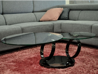 DJOKO - Table basse plateaux pivotant verre transparent 