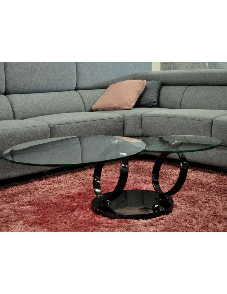 DJOKO - Table basse plateaux pivotant verre transparent 