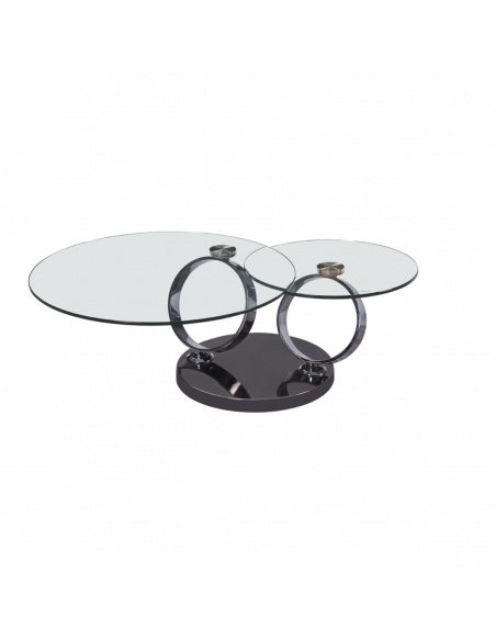 DJOKO - Table basse plateaux pivotant verre transparent 