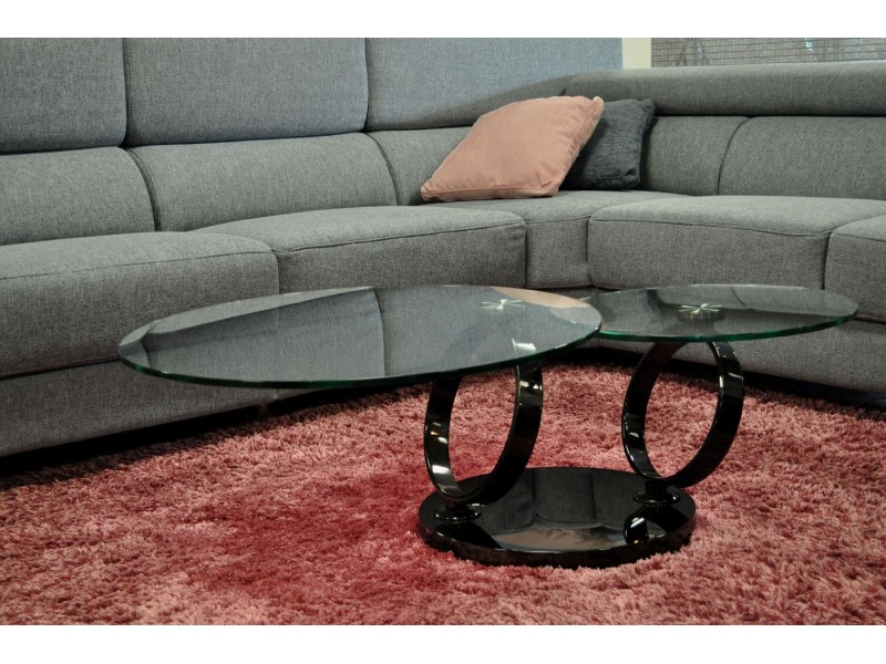 DJOKO - Table basse plateaux pivotant verre transparent 