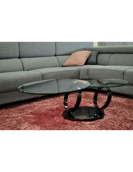 DJOKO - Table basse plateaux pivotant verre transparent 