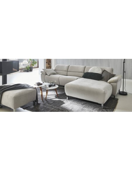 EMEX - Canapé angle méridienne, accoudoirs A fixe, pieds chrome brillant 