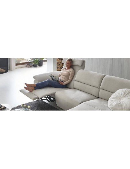 EMEX - Canapé angle méridienne, accoudoirs A fixe, pieds chrome brillant 