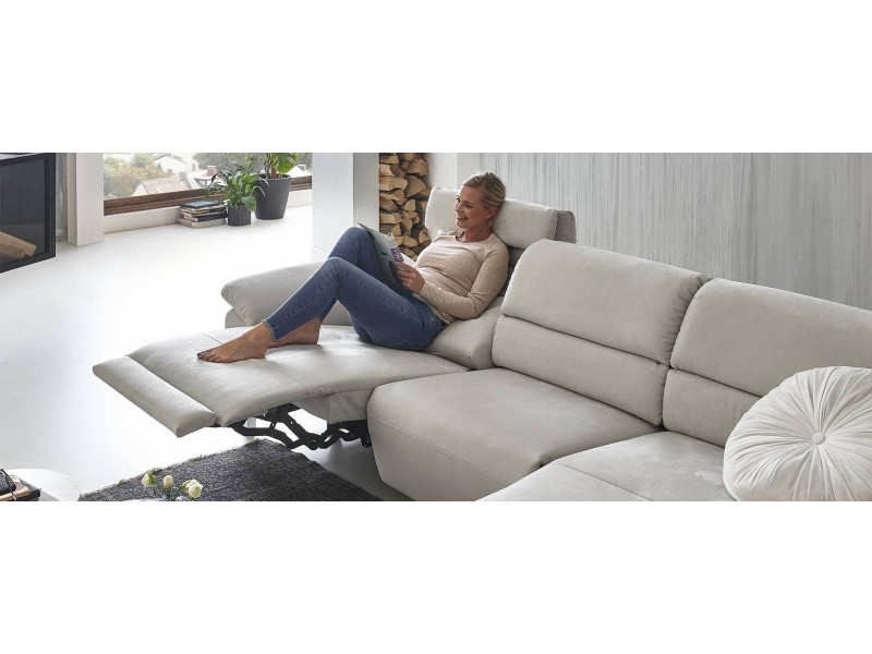 EMEX - Canapé angle méridienne, accoudoirs A fixe, pieds chrome brillant 