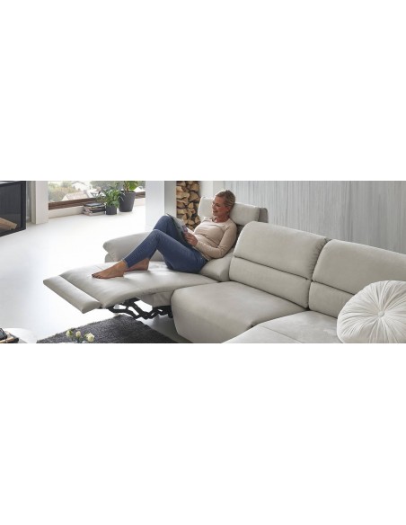 EMEX - Canapé angle méridienne, accoudoirs A fixe, pieds chrome brillant 