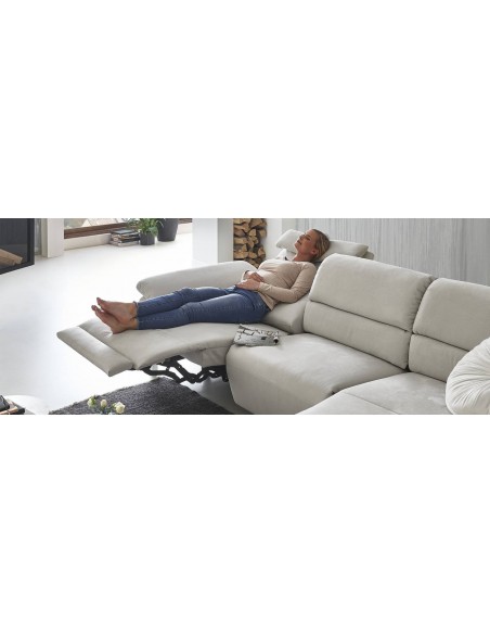 EMEX - Canapé angle méridienne, accoudoirs A fixe, pieds chrome brillant 