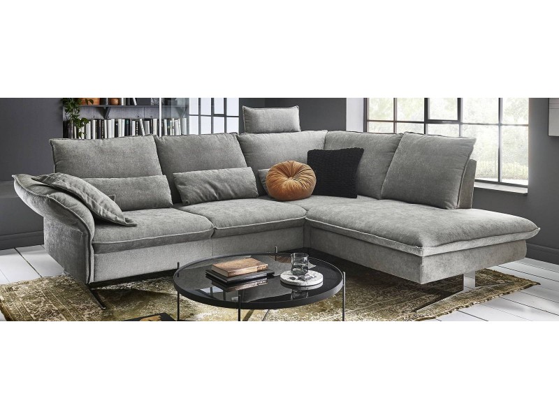 ALEXANDER - Canapé d angle méridienne, accoudoir réglable, 1 appui tête, pieds noir 