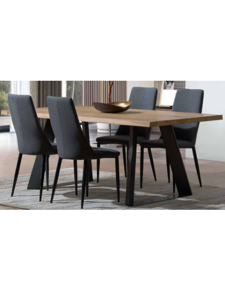 OLYMPEA - Table de séjour, pieds bois et métal 
