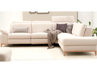 PIETRO - Canapé angle 1 relax elec, pieds 03 black, piqure 10 light grey 