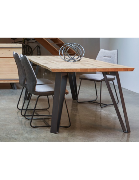 RIGA - Table de séjour pieds fuseaux avec 2 allonges massives 