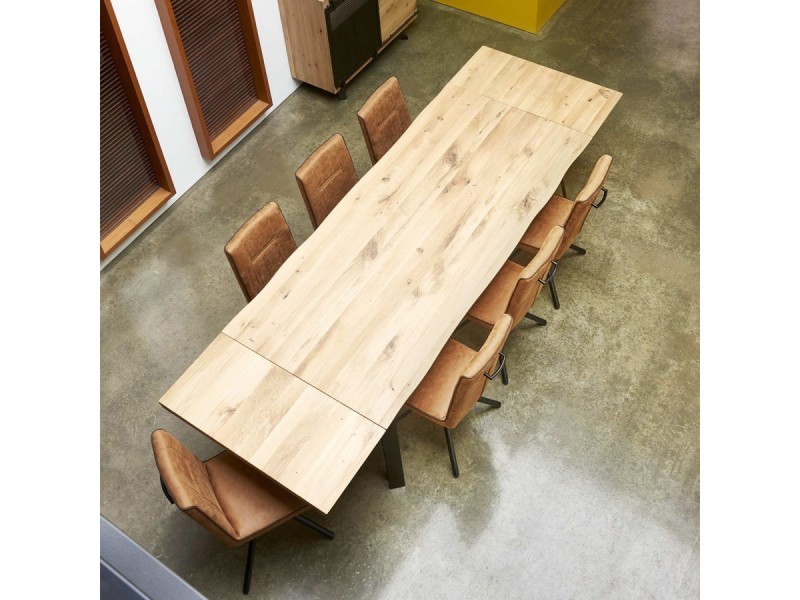 RIGA - Table de séjour pieds fuseaux avec 2 allonges massives 
