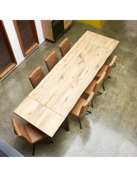 RIGA - Table de séjour pieds fuseaux avec 2 allonges massives 