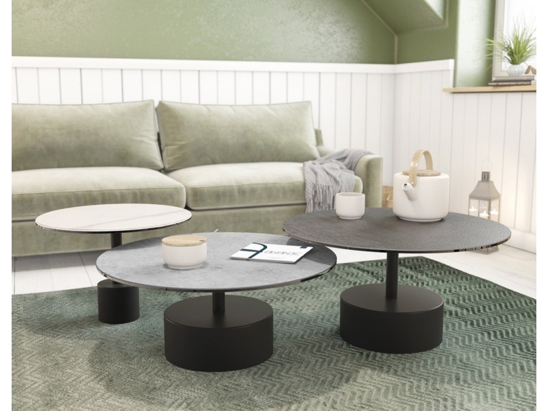 STELLA - Table basse diamètre 55cm  plateau céramique titane 
