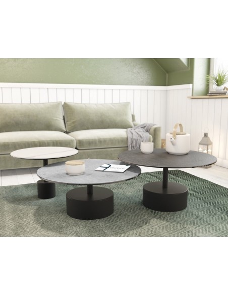 STELLA - Table basse diamètre 55cm  plateau céramique titane 