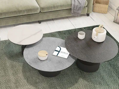 STELLA - Table basse diamètre 75cm  plateau céramique marbre mat 
