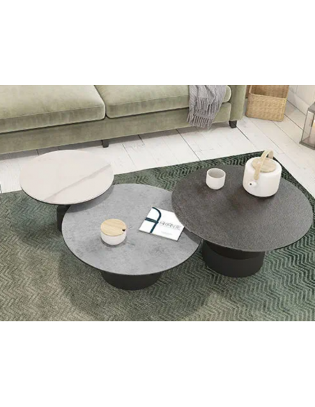 STELLA - Table basse diamètre 75cm  plateau céramique marbre mat 