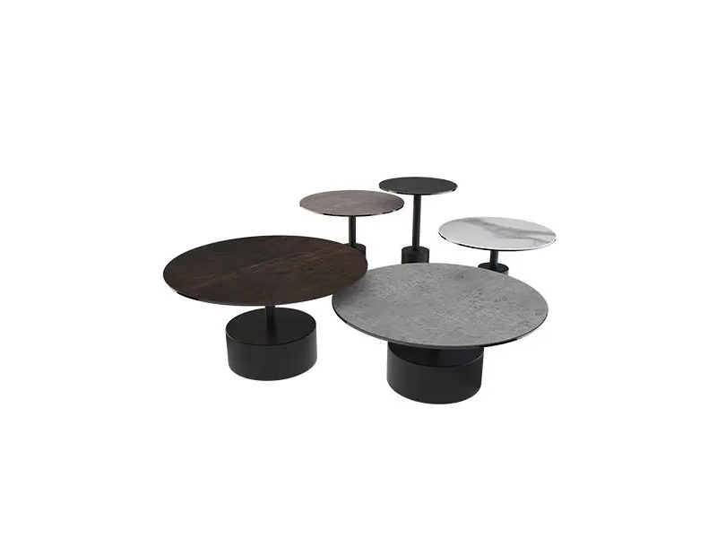 STELLA - Table basse diamètre 75cm  plateau céramique marbre mat 