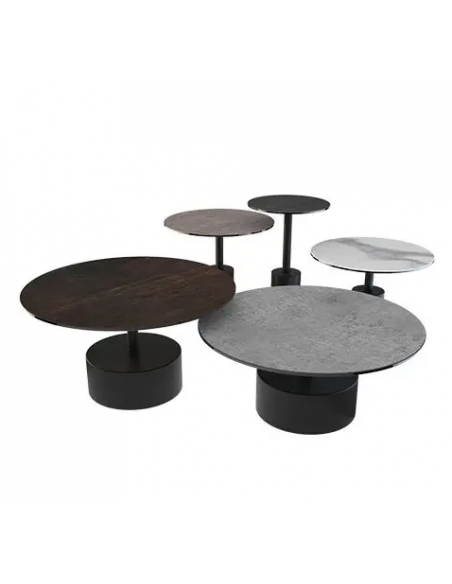 STELLA - Table basse diamètre 75cm  plateau céramique marbre mat 