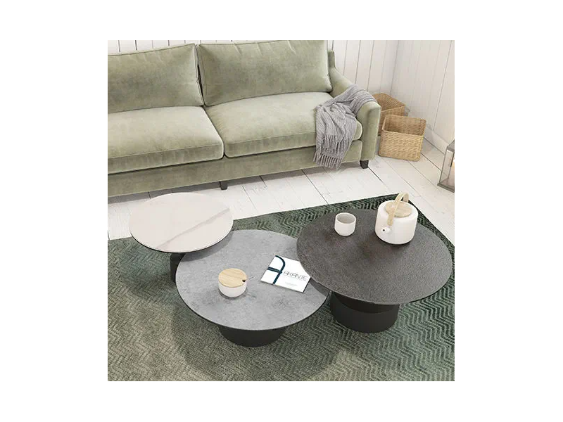 STELLA - Table basse diamètre 75cm  plateau céramique marbre mat 