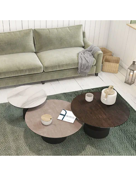 STELLA - Table basse diamètre 75cm  plateau céramique marbre mat 