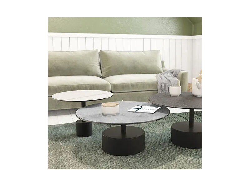 STELLA - Table basse diamètre 75cm  plateau céramique marbre mat 