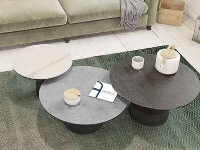 STELLA - Table basse diamètre 75cm plateau céramique SILVER 