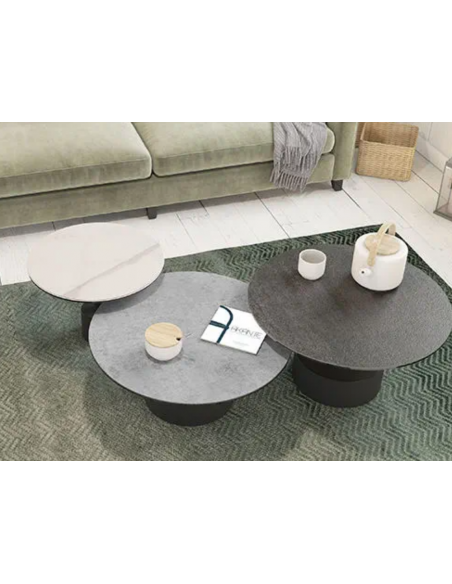 STELLA - Table basse diamètre 75cm plateau céramique SILVER 