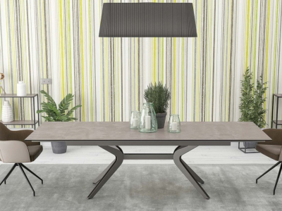 BOTEGA - Table de séjour plateau céramique titane 2 allonges de 40cm 