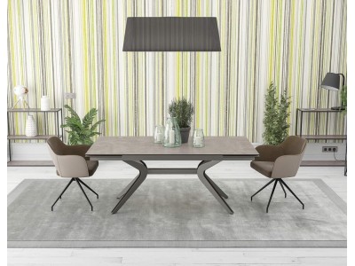 BOTEGA - Table de séjour plateau céramique titane 2 allonges de 40cm  2