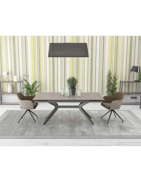 BOTEGA - Table de séjour plateau céramique titane 2 allonges de 40cm 
