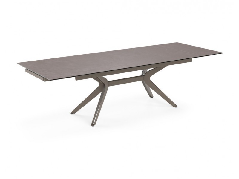 BOTEGA - Table de séjour plateau céramique titane 2 allonges de 40cm 