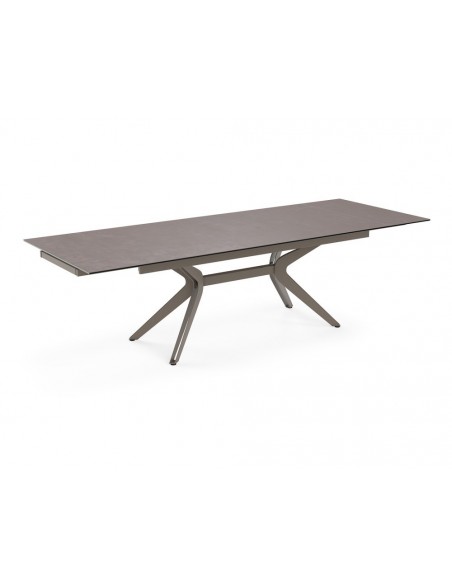 BOTEGA - Table de séjour plateau céramique titane 2 allonges de 40cm 