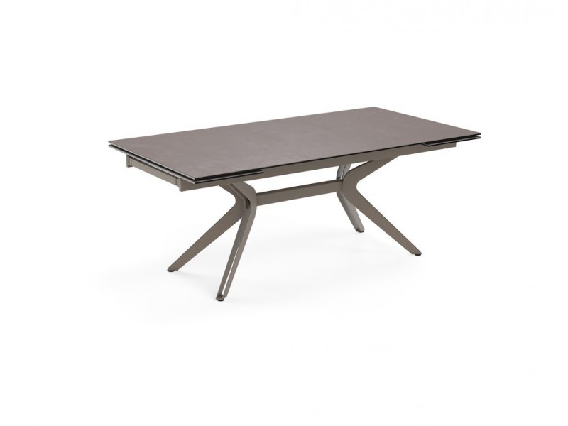 BOTEGA - Table de séjour plateau céramique titane 2 allonges de 40cm 