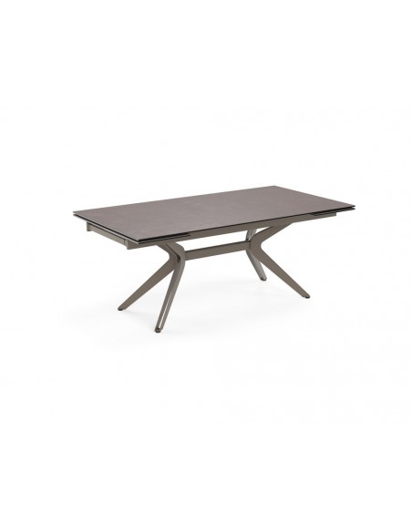 BOTEGA - Table de séjour plateau céramique titane 2 allonges de 40cm 