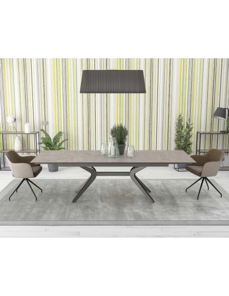 BOTEGA - Table de séjour plateau céramique titane 2 allonges de 40cm 