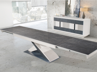 COLOMBIA - Table pied central 3 allonges dessus fil 