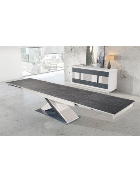 COLOMBIA - Table pied central 3 allonges dessus fil 