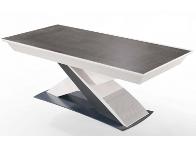 COLOMBIA - Table rectangulaire pieds acier, plateau céramique, 1 allonge de 80 cm en portefeuille  2