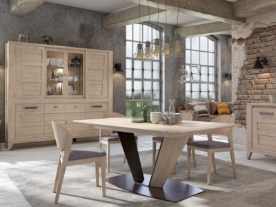 CAMPANA - Table de repas pied central, 1 allonge de 80cm 