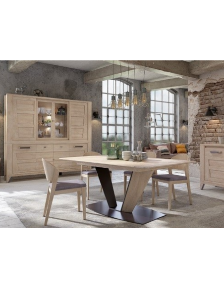 CAMPANA - Table de repas pied central, 1 allonge de 80cm 