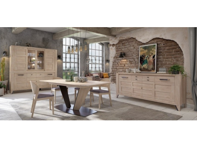 CAMPANA - Table de repas pied central, 1 allonge de 80cm  2