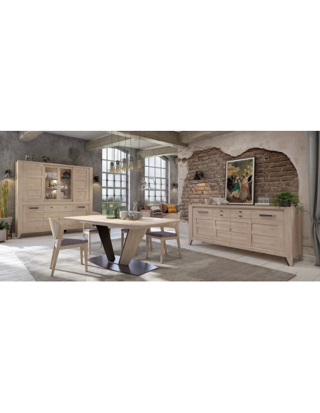 CAMPANA - Table de repas pied central, 1 allonge de 80cm 