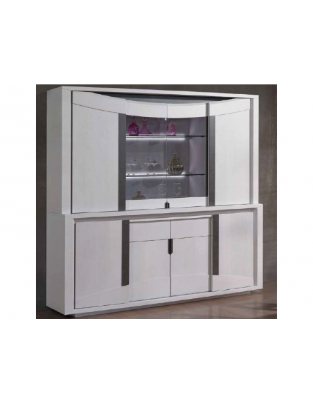 SFERA - Bibliothèque avec leds 2 portes verre 6 portes bois 2 tiroirs 