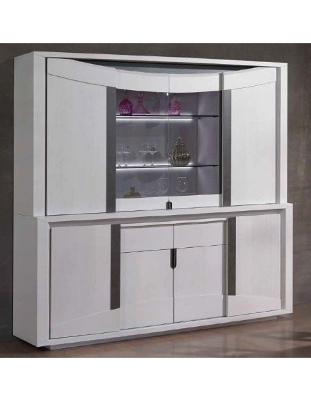 SFERA - Bibliothèque avec leds 2 portes verre 6 portes bois 2 tiroirs 