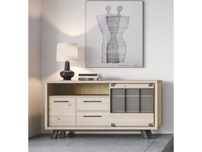 JULIUS - Enfilade 180 cm 1 porte coulissante 2 tiroirs 1 porte Chêne massif  2