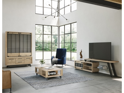 JULIUS - Enfilade haute 140 cm 1 porte coulissante 2 tiroirs 2 portes et 1 niche Chêne massif  2