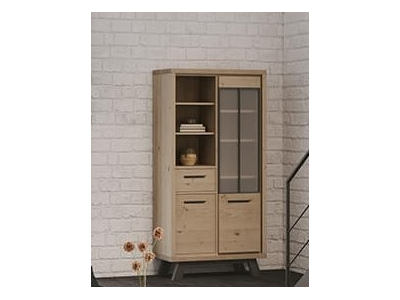 JULIUS - Vitrine 3 portes 1 tiroir 1 niche Chêne massif  2