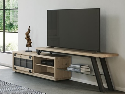 JULIUS - Meuble TV 170 cm 1 porte coulissante 1 tiroir Chêne massif 