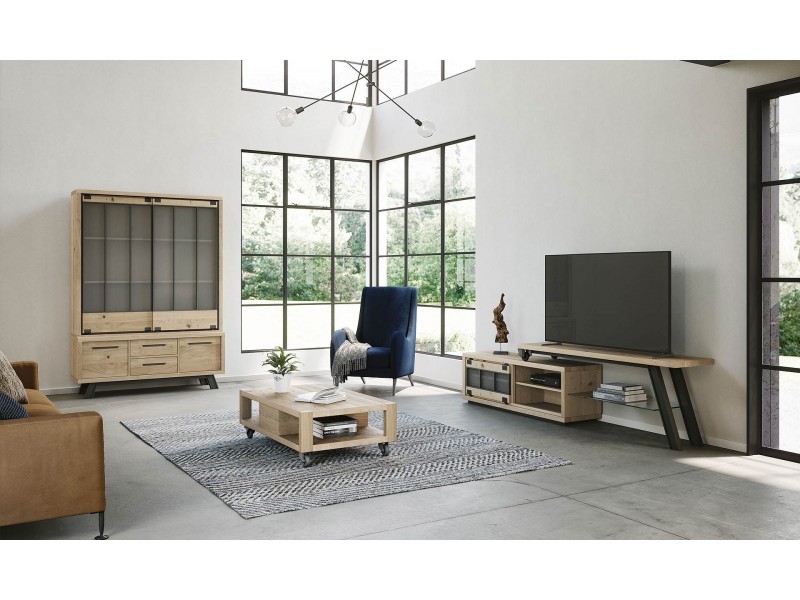 JULIUS - Meuble TV extensible Chêne massif 